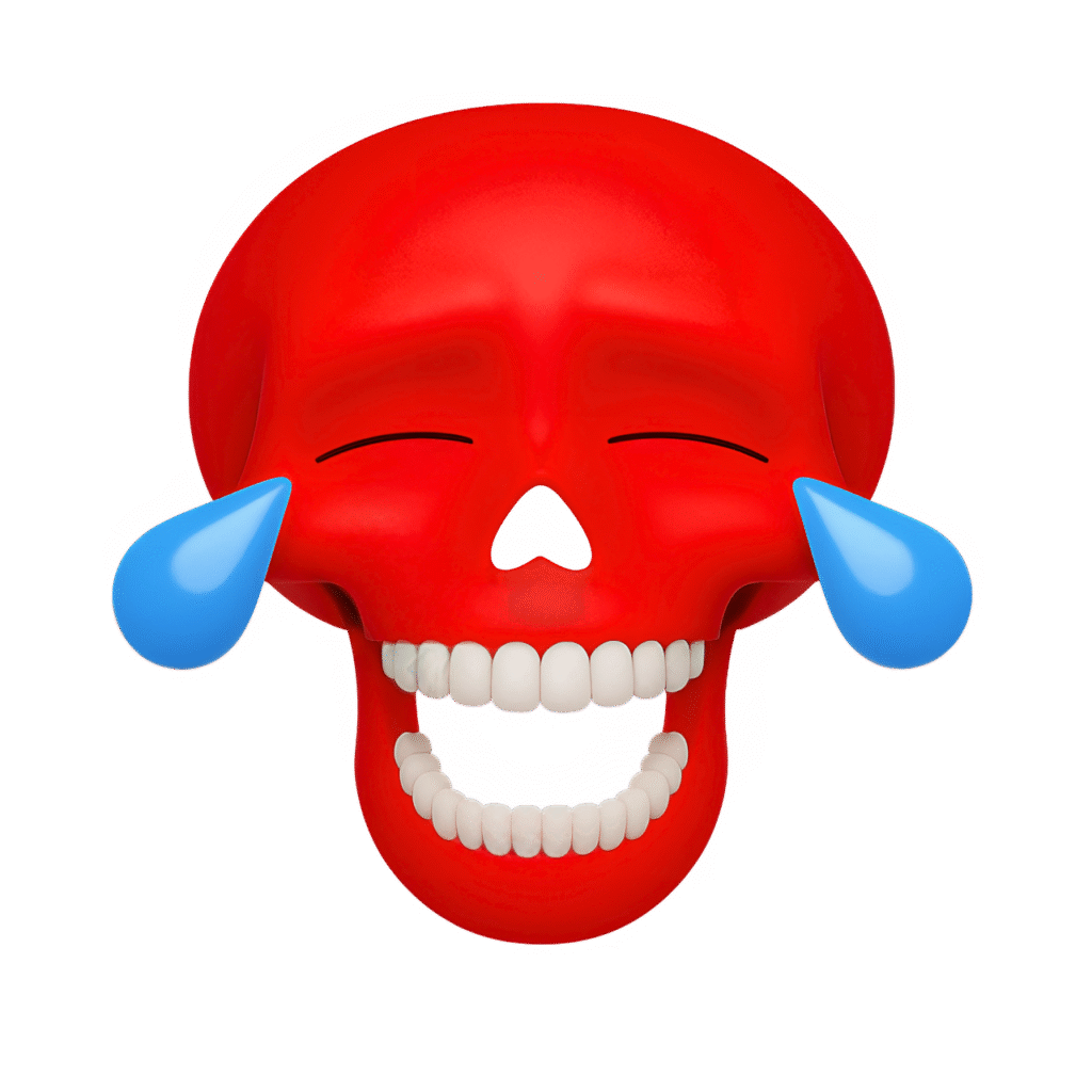 Red Crying Skull Emoji PNG – 3D Laughing Skull with Blue Tears and Transparent Background ClipArt