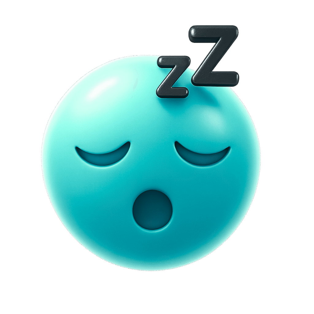 Turquoise 3D Sleep Emoji with Closed Eyes, Yawning Mouth, and Zzz Symbol – Transparent PNG