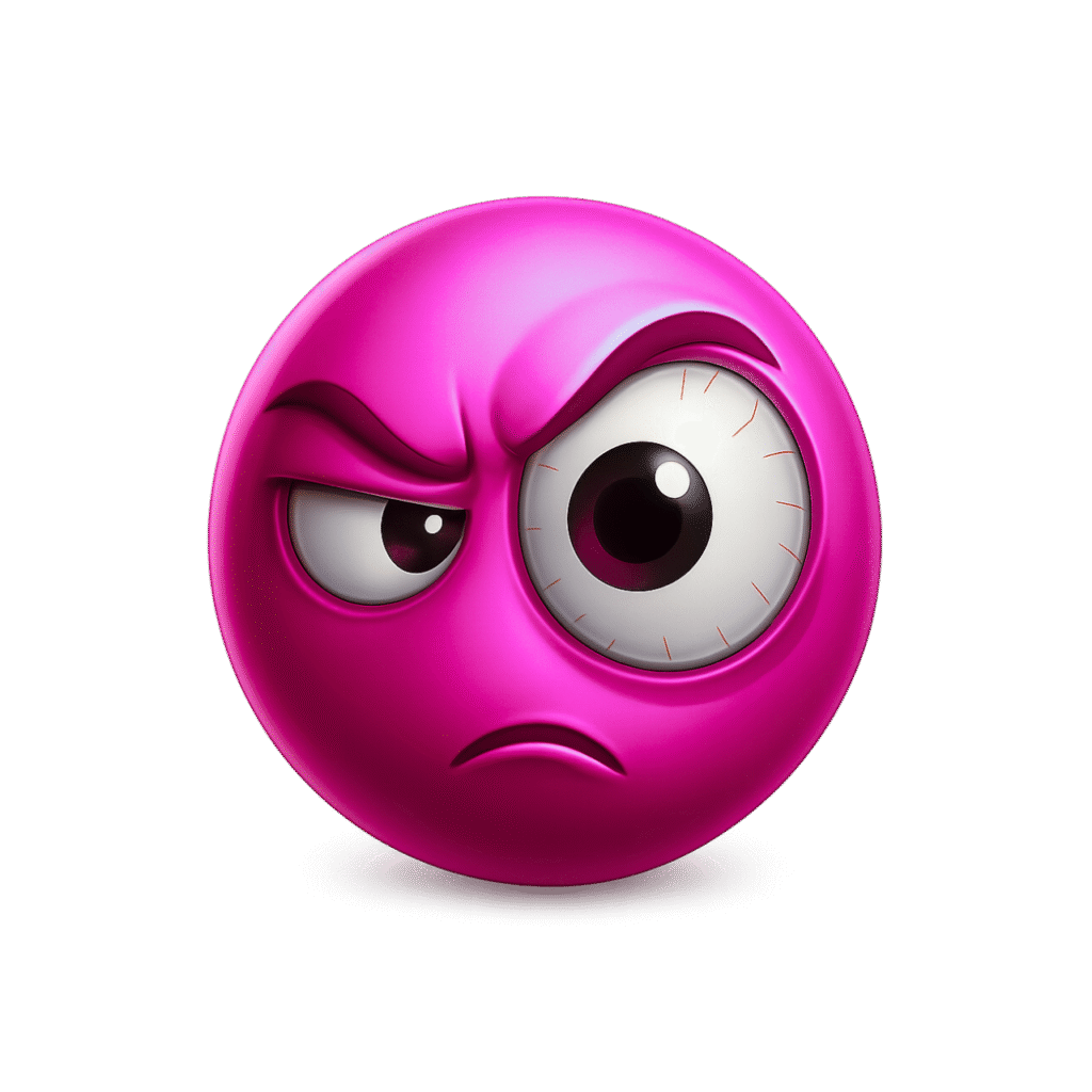 3D Pink Suspicious Emoji with Enlarged Eye and Angry Facial Expression – Transparent Background HD PNG ClipArt