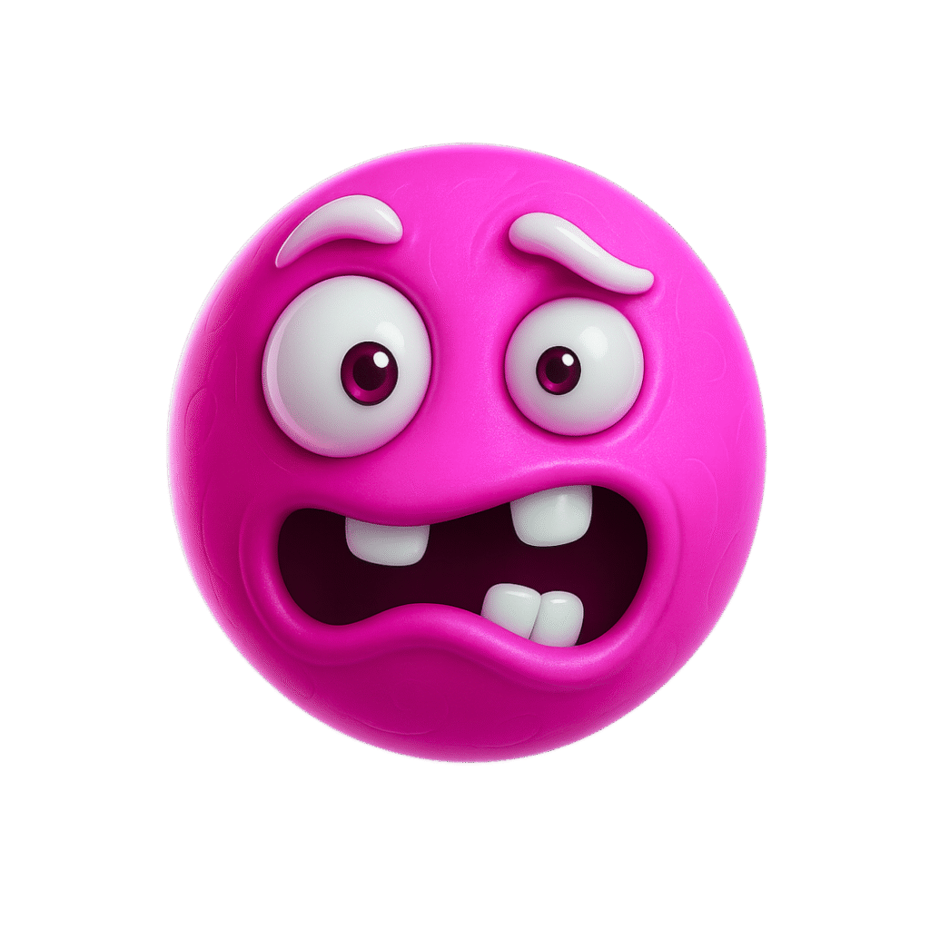 Pink weird emoji face with awkward and surprised cartoon expression