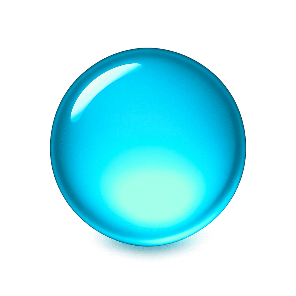 High-quality blue circle emoji with glowing center, 3D shine effect, and transparent background