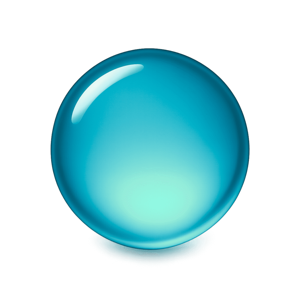 Glossy cyan blue circle emoji with a bright aqua glow and smooth shiny finish on transparent background