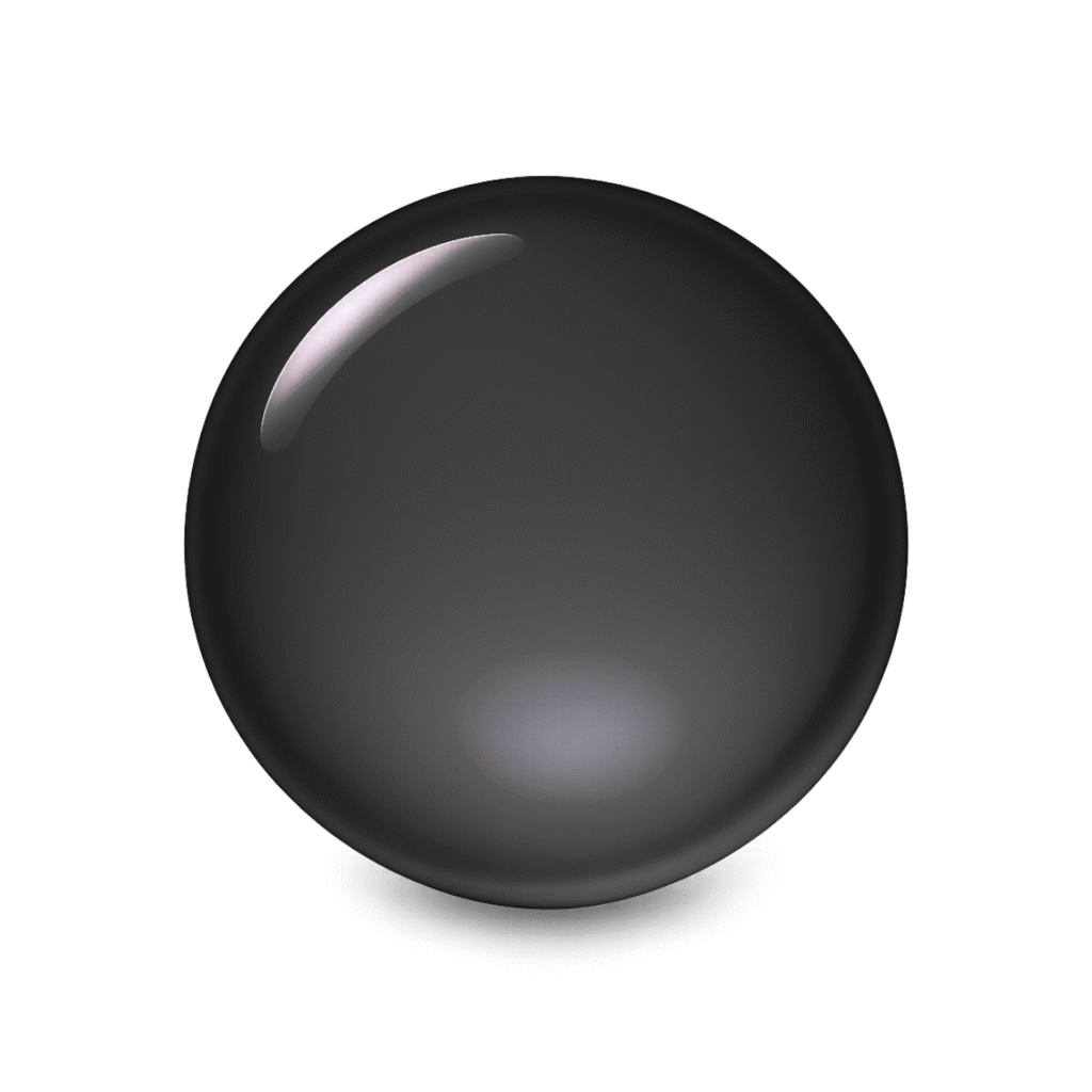 High-resolution glossy black circle emoji with soft light reflection, minimal design PNG