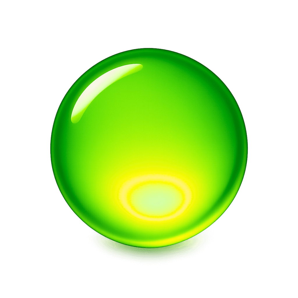 High-resolution neon green circle emoji with glowing center and smooth 3D reflective surface