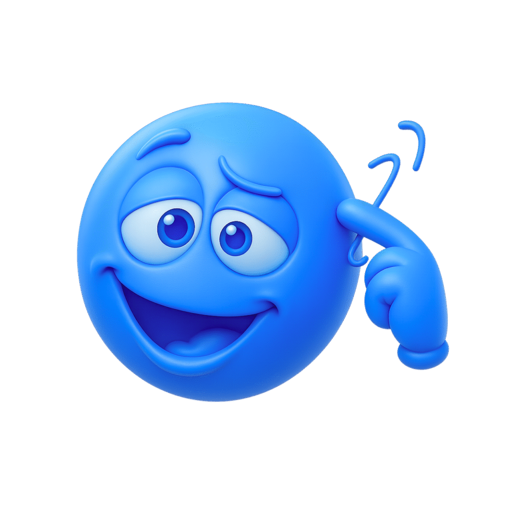 3D blue dumb emoji with crossed eyes, tilted head, smirking mouth, and finger twirling near temple on transparent background.
