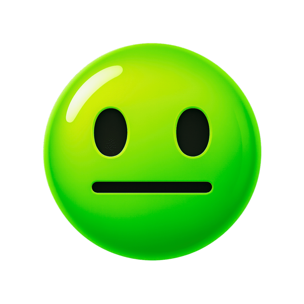Glossy Green 3D Stare Emoji with Neutral Blank Expression and Transparent Background