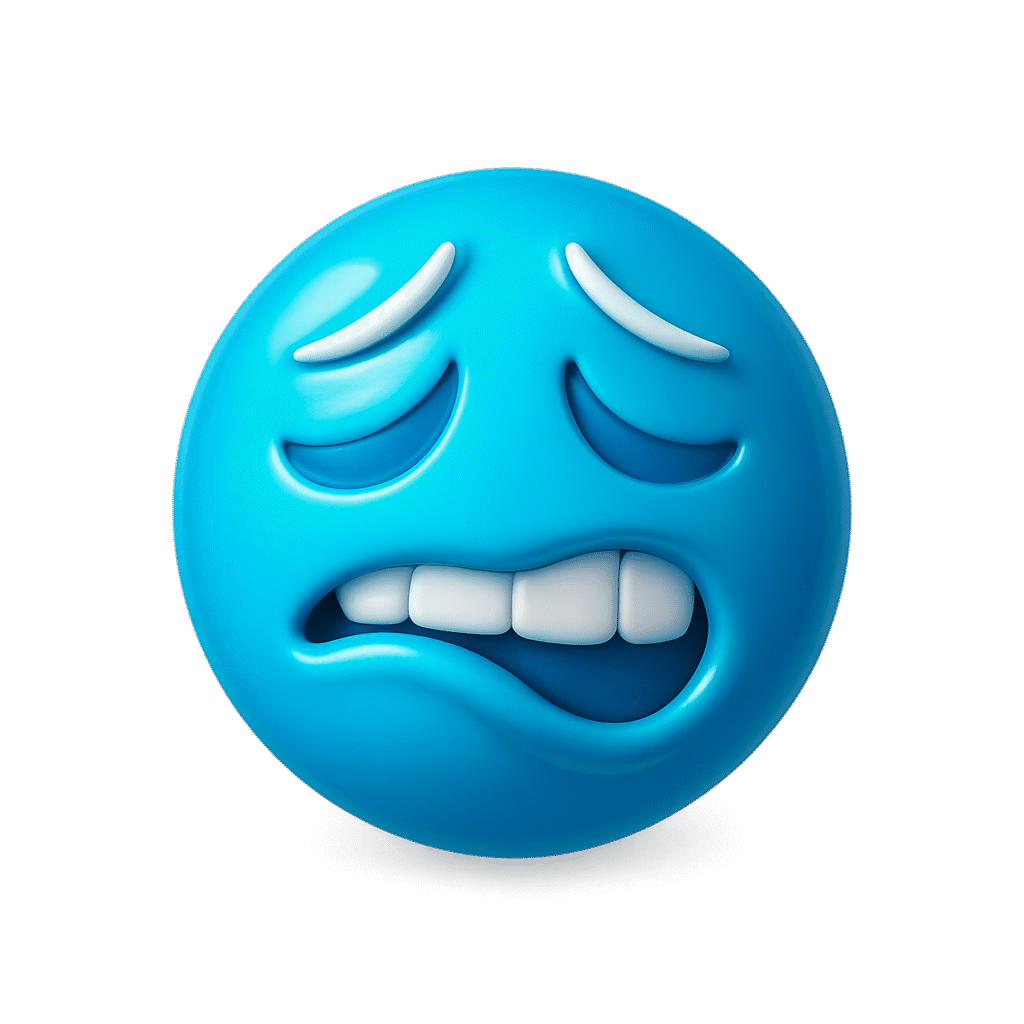 3D green bite lip emoji showing nervous expression with glossy surface, arched eyebrows, and clenched white teeth on a transparent background.