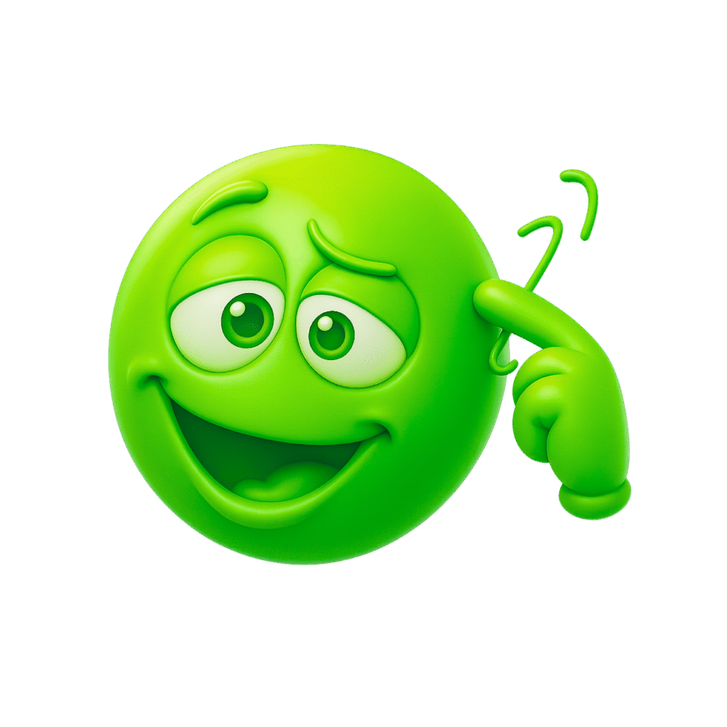 3D green dumb emoji with a tilted head, crossed eyes, smirking mouth, and finger twirling gesture on transparent background.