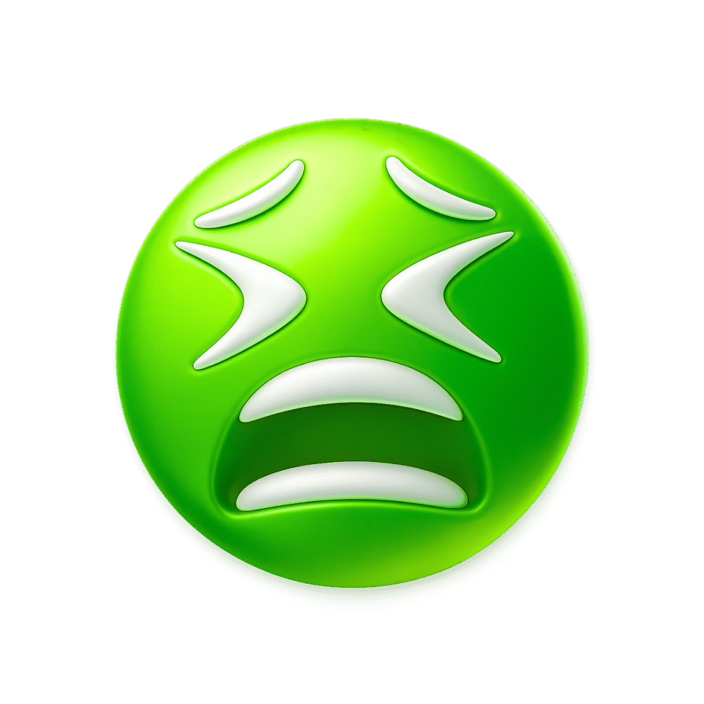 Green 3D Moan Emoji with X Eyes and Distressed Open Mouth Expression
