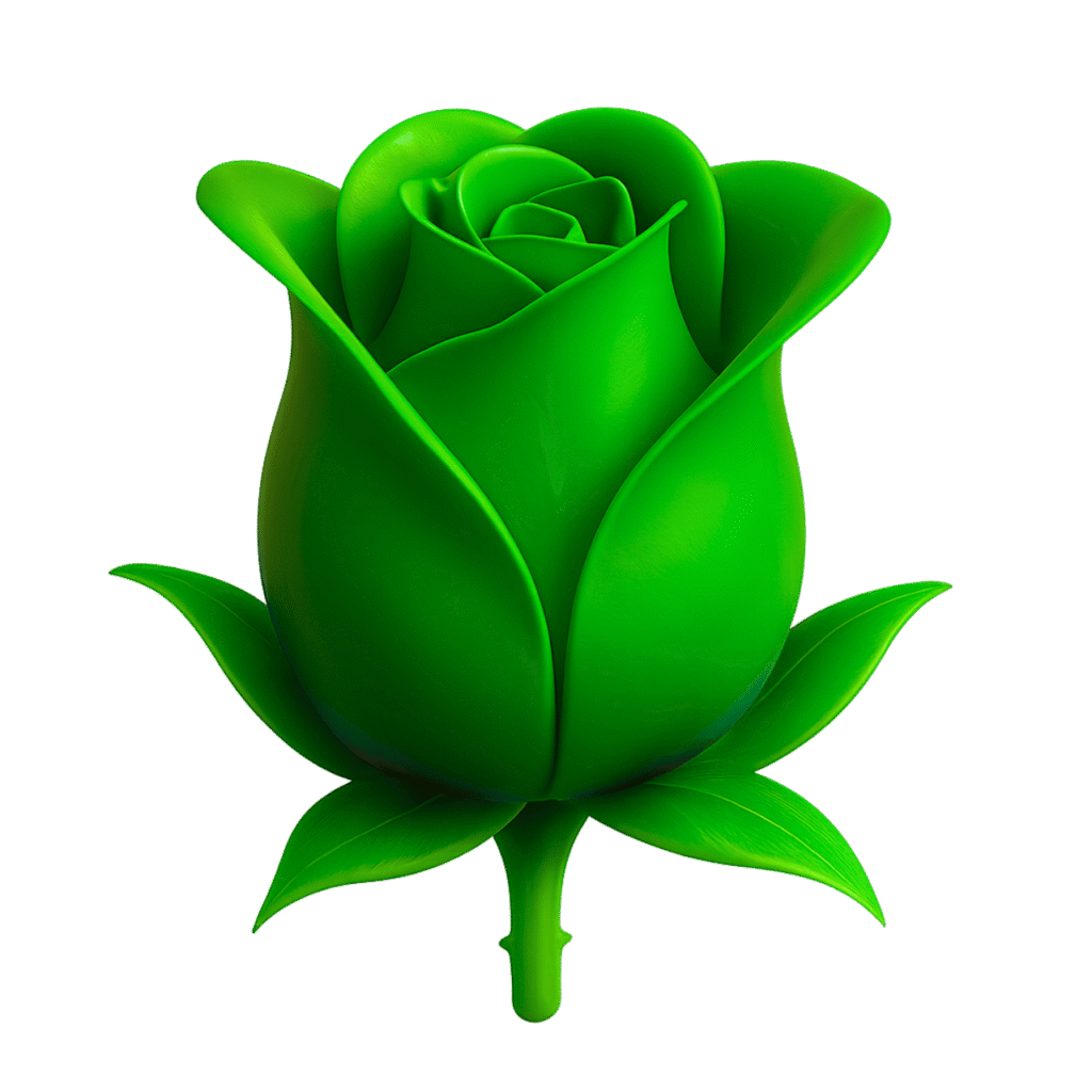 3D green rose emoji with leaves – high-resolution PNG with transparent background