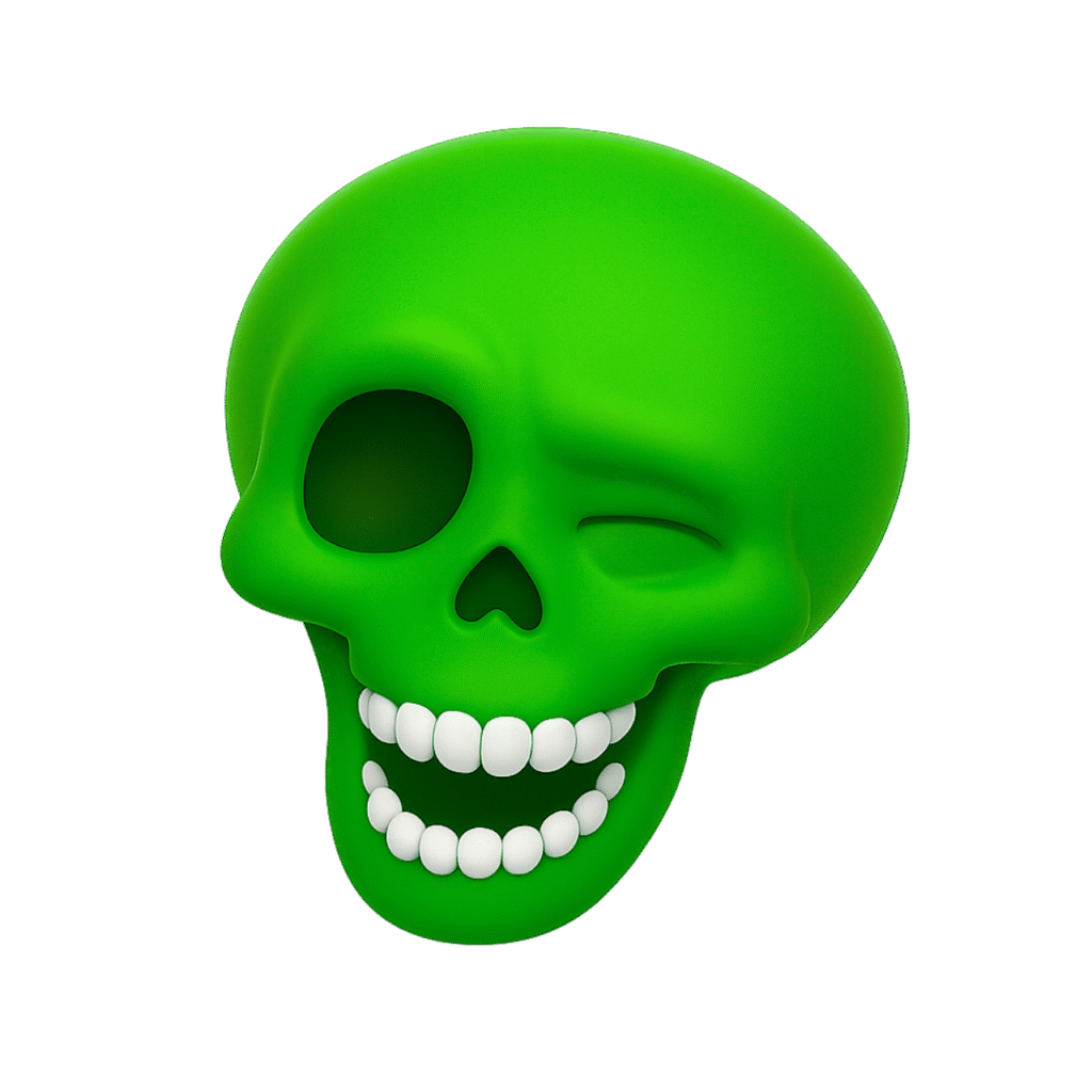 Green Winking Skull Emoji PNG with Transparent Background – Fun Halloween Reaction Clipart