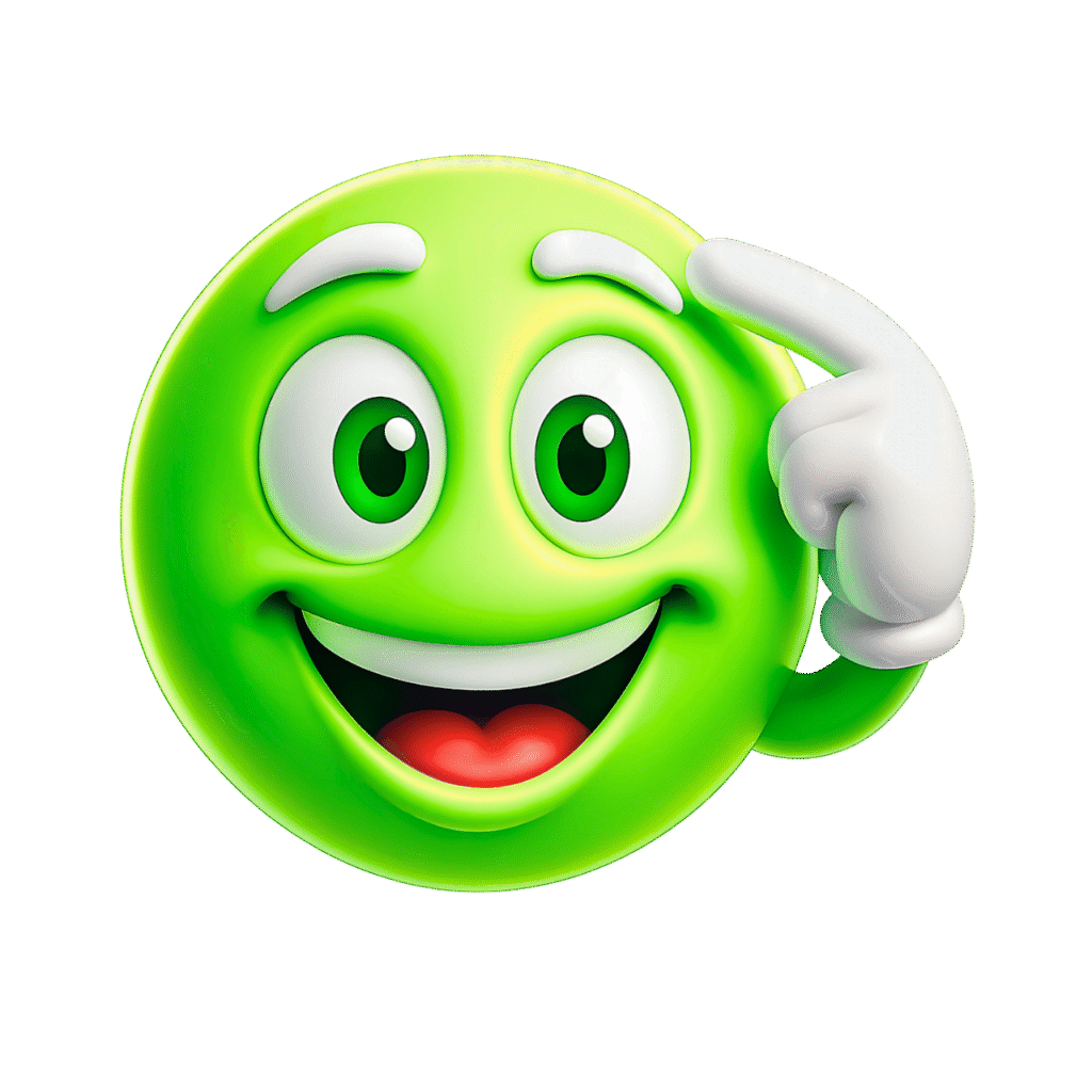 Smart Thinking Emoji – Green Face with Finger on Head