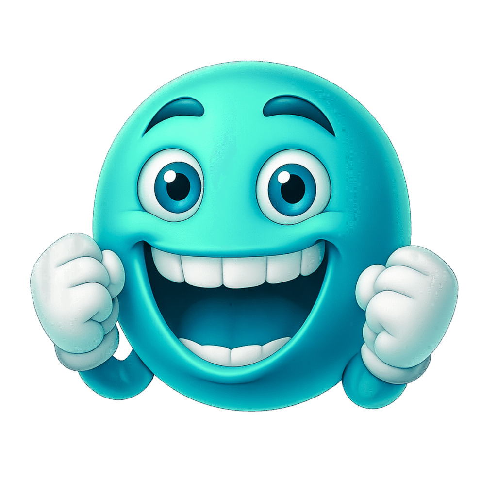 3D Happy Cheering Emoji with Fist-Pumping Hands and Big Smile Expression