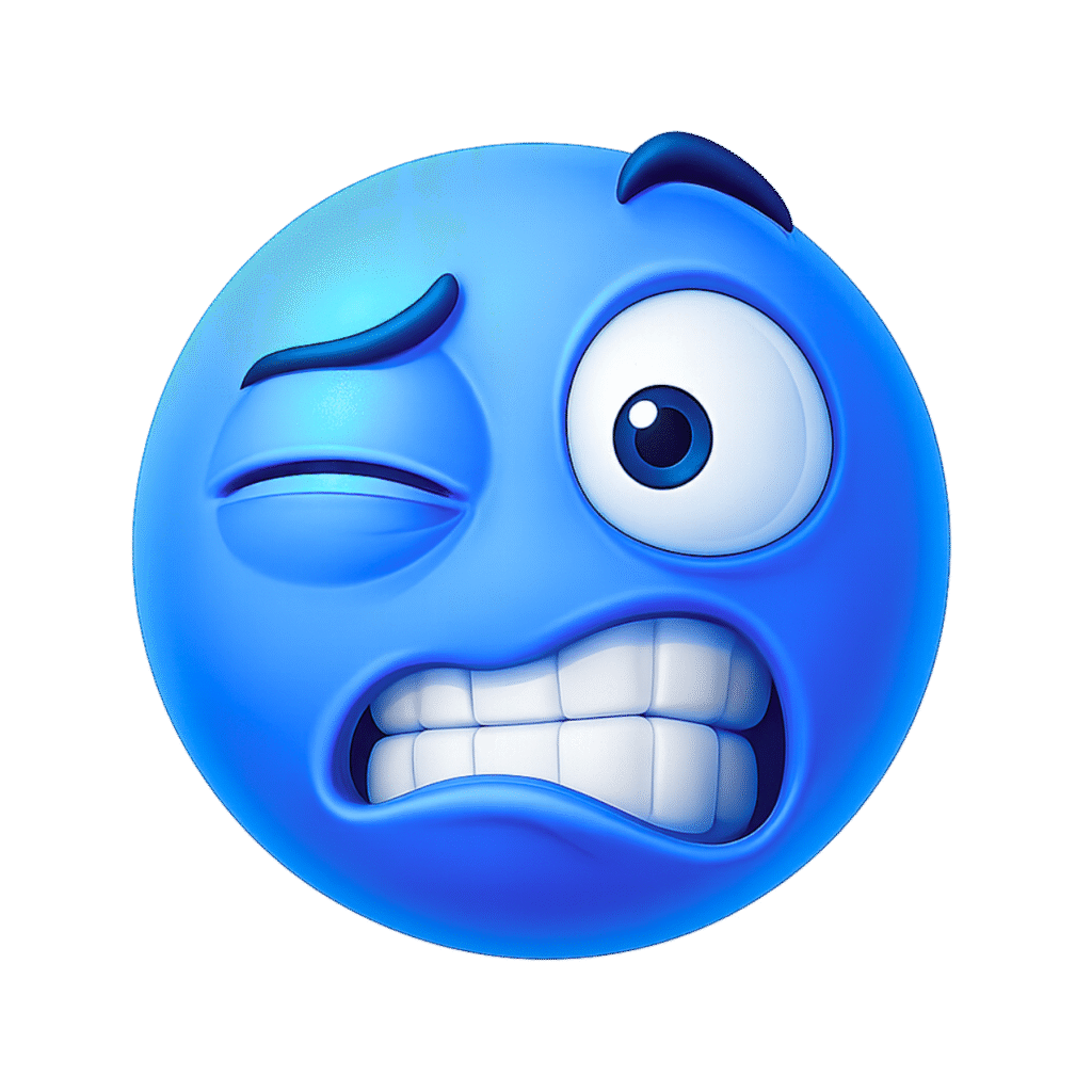3D Blue Eye Twitch Emoji Showing Grimace with Clenched Teeth on Transparent Background