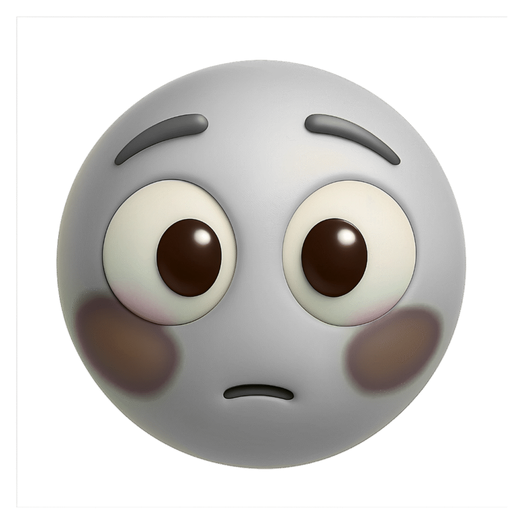 "3D Light Gray Sus Emoji Face with Wide Eyes and Faint Blush PNG Clipart on Transparent Background"
