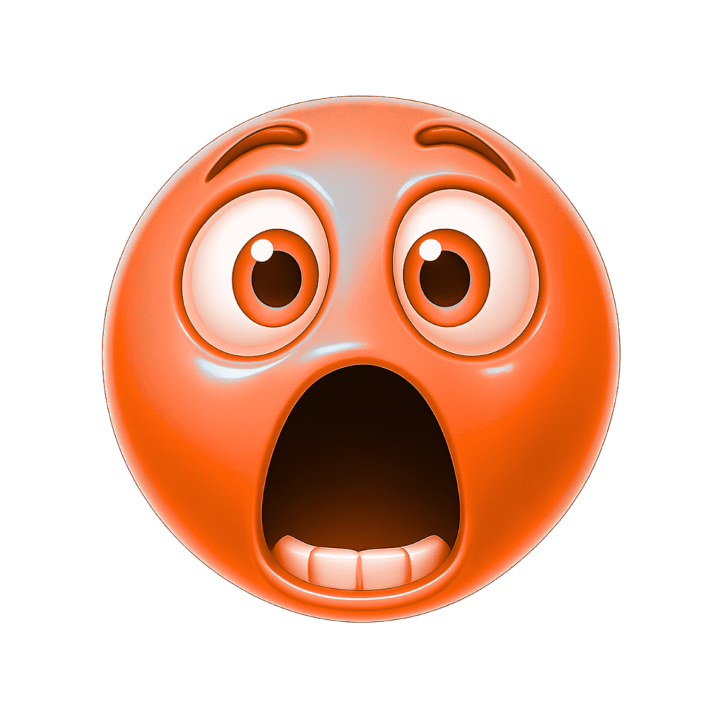 Orange 3D shocked emoji with wide eyes and open mouth on transparent background