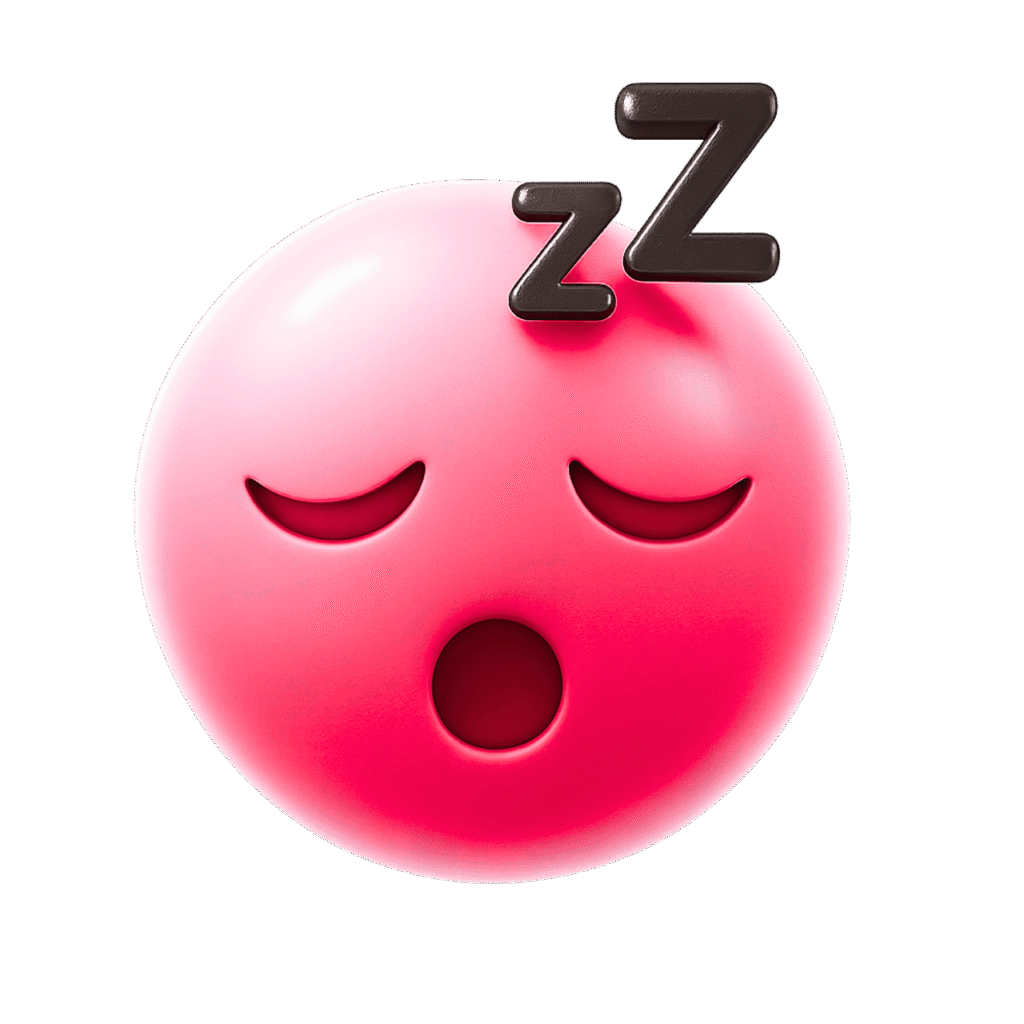 Pink Sleep Emoji 3D with Closed Eyes and Zzz Symbol, Transparent PNG, Tired or Sleeping Face Clipart