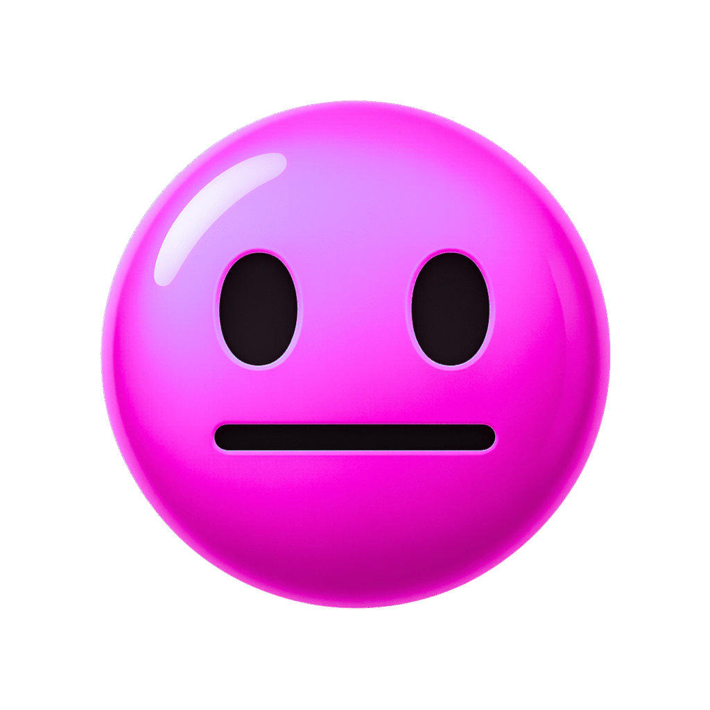 Pink 3D Stare Emoji with Flat Expression and Glossy Finish on Transparent Background