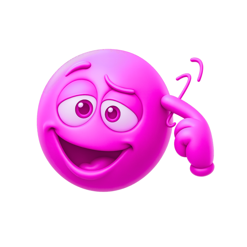 Funny 3D pink emoji with a tilted head, crossed eyes, playful smirk, and twirling finger gesture on transparent background.