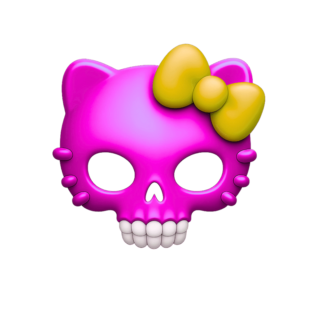 Download Pink Hello Kitty Skull Emoji PNG – Transparent ClipArt with Yellow Bow