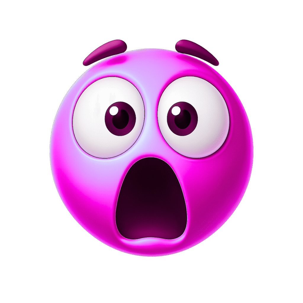 3D pink emoji face with wide shocked eyes and open mouth on a transparent background