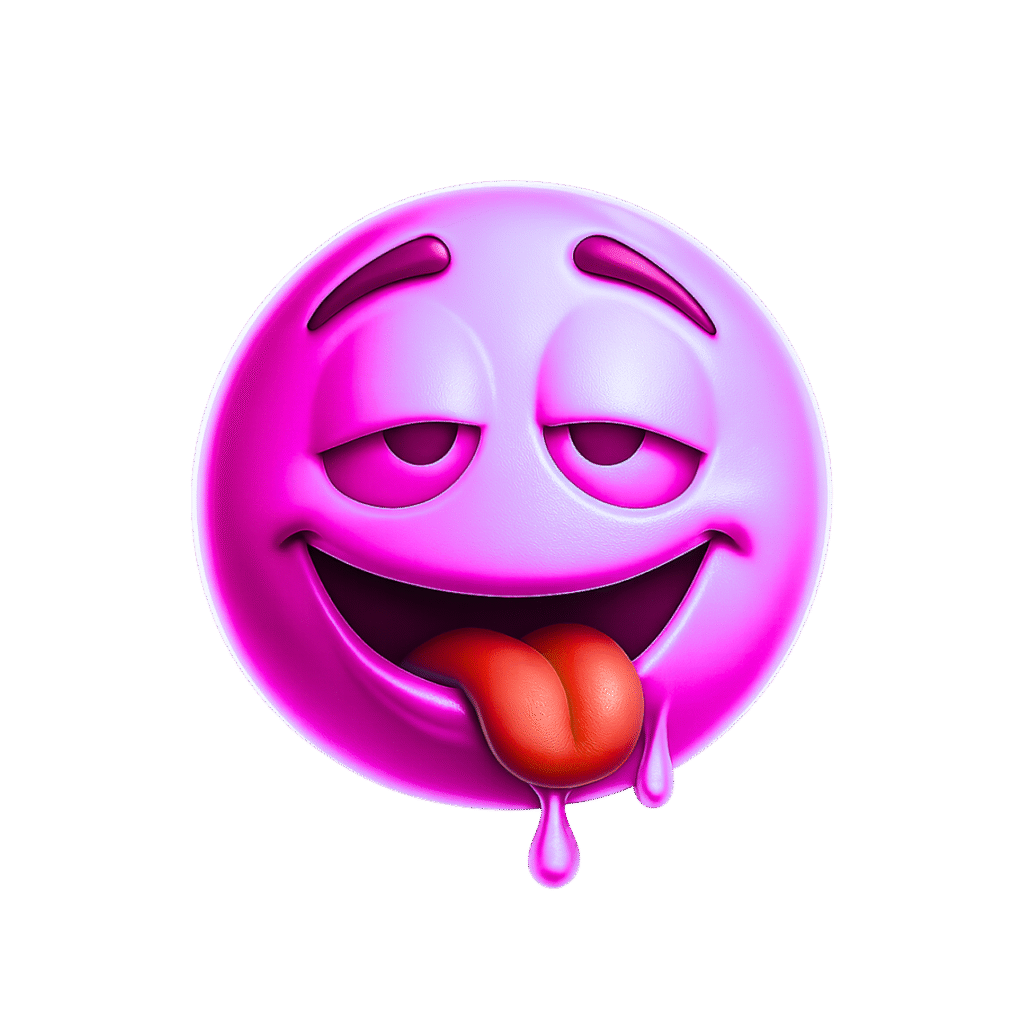 3D Pink Slobber Emoji with Tongue Out and Dripping Drool – Playful and Funny Expression PNG