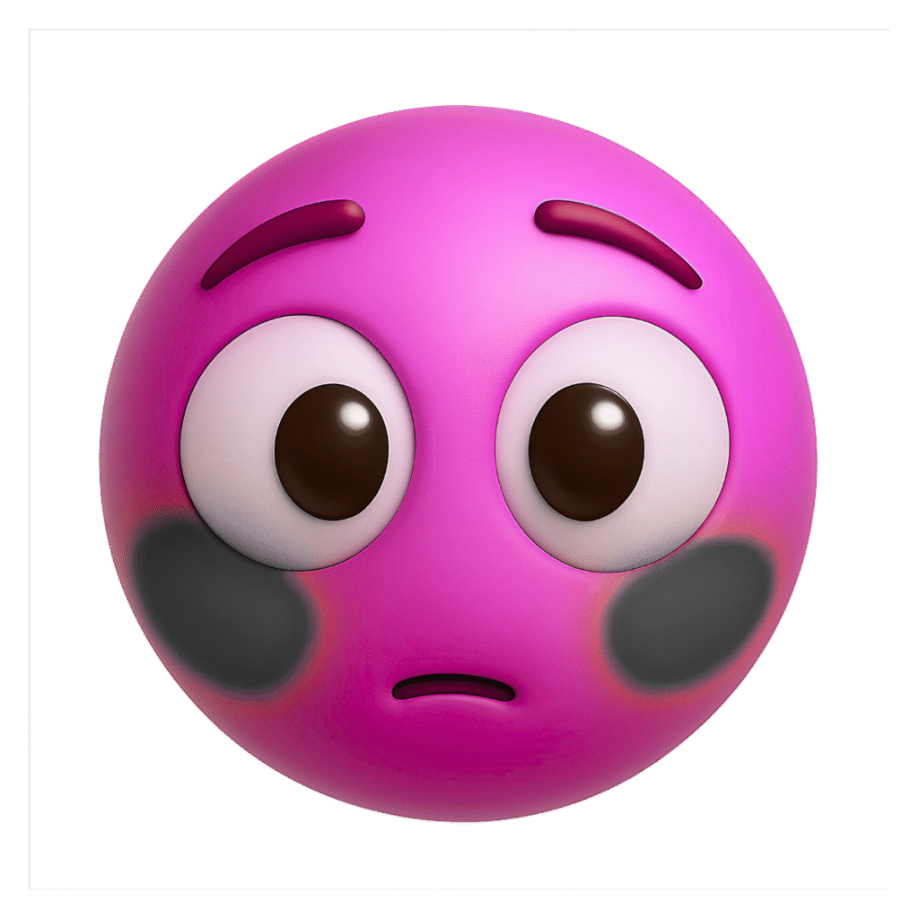 "Pink Sus Emoji PNG – 3D Shy or Embarrassed Face with Wide Eyes and Blushing Cheeks"