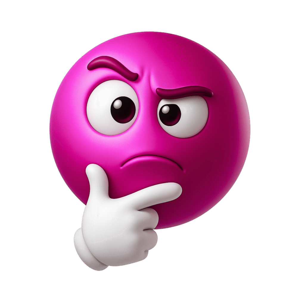 Pink 3D Thinking Emoji with Hand on Chin, White Glove, Raised Eyebrows – Transparent PNG Clipart