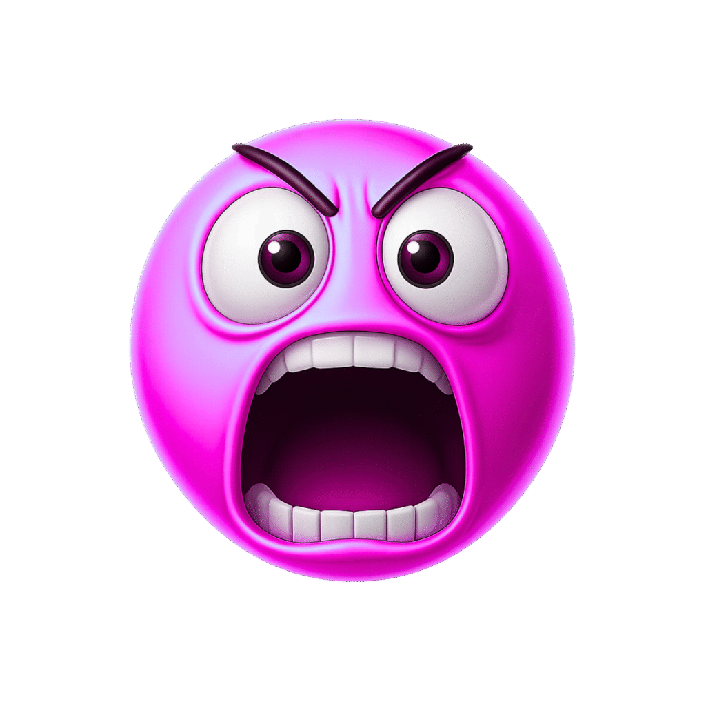 Pink 3D yelling emoji with angry wide-open mouth and expressive eyes on transparent background
