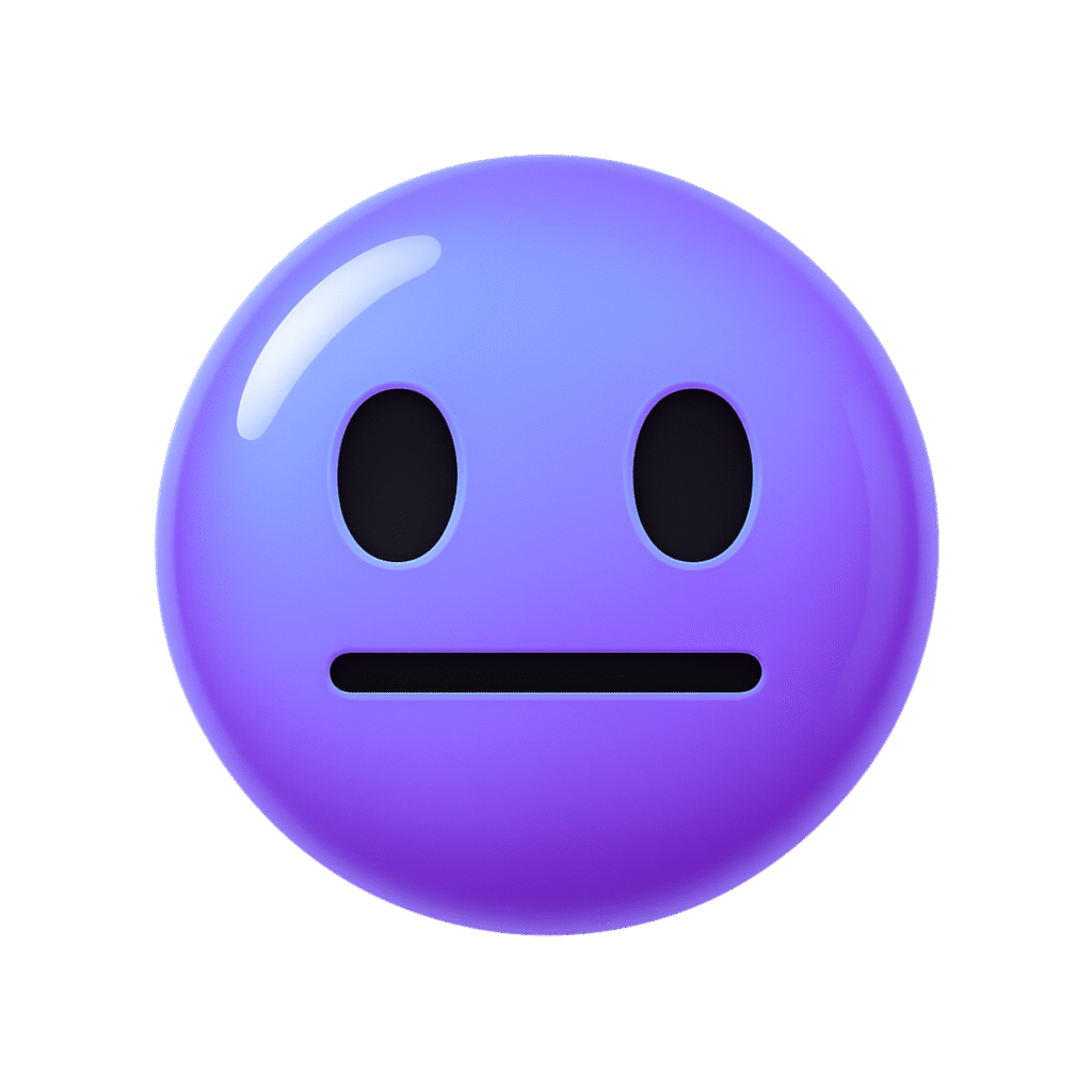 Purple 3D Stare Emoji with Blank Face and Neutral Expression in Glossy Style PNG