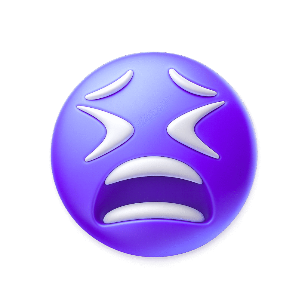 Purple 3D Moan Emoji with Glossy Texture and Overwhelmed Face