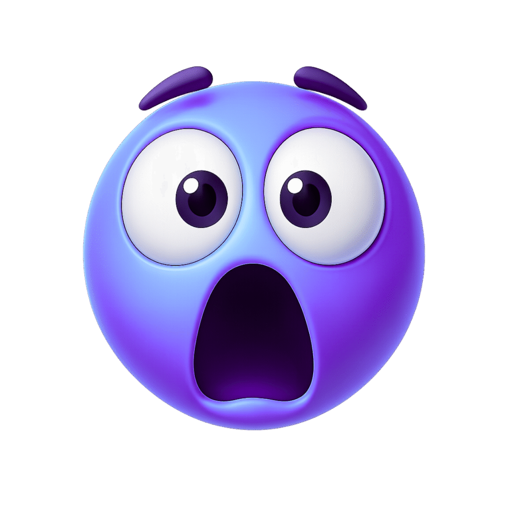 3D purple shocked emoji with wide eyes and open mouth on transparent background