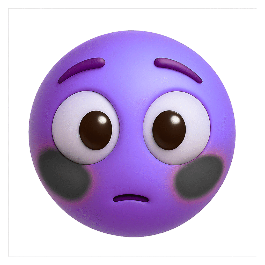 "Purple Sus Emoji PNG – 3D Embarrassed or Suspicious Face with Blush and Wide Eyes"