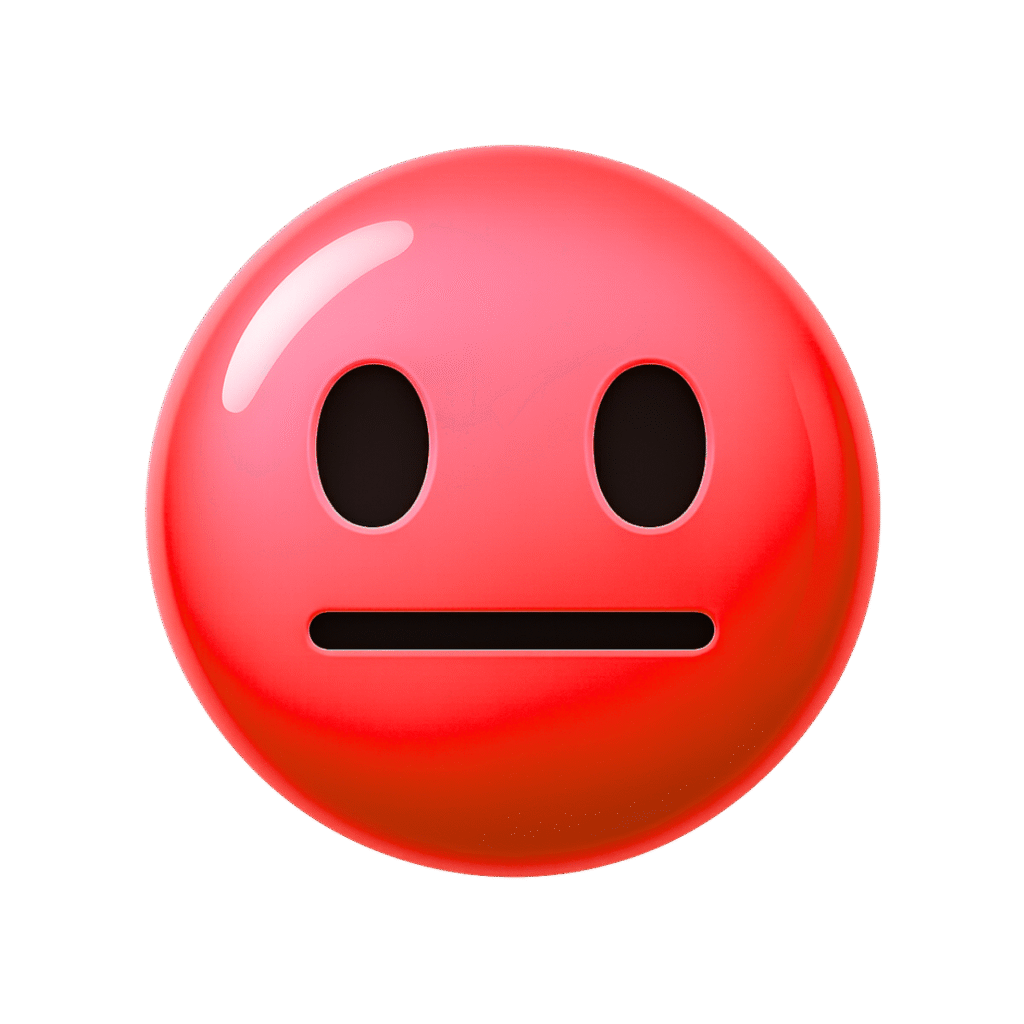 Glossy Red 3D Stare Emoji with Blank Neutral Expression and Transparent Background