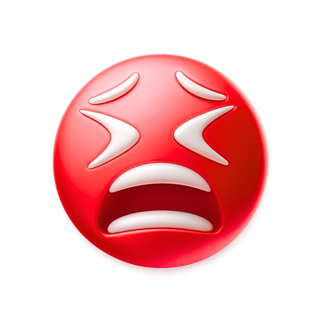 Red 3D Moan Emoji with X Eyes and Stressed Face Expression