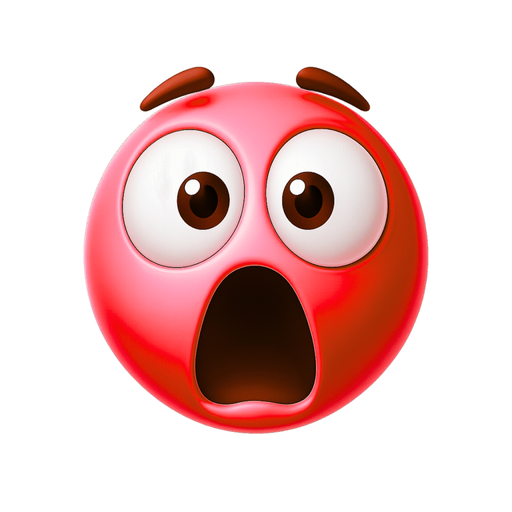 3D red emoji face with wide open eyes and mouth, expressing shock or extreme surprise on transparent background