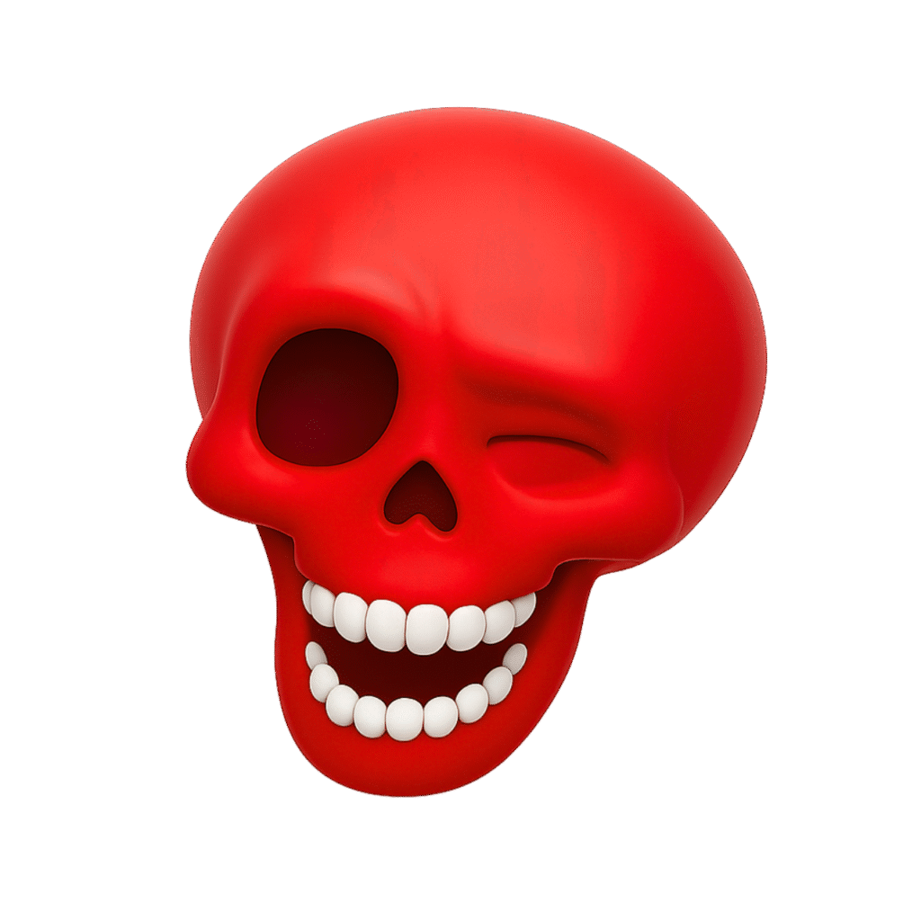Red Winking Skull Emoji PNG with Transparent Background – Funny Halloween Reaction Clipart