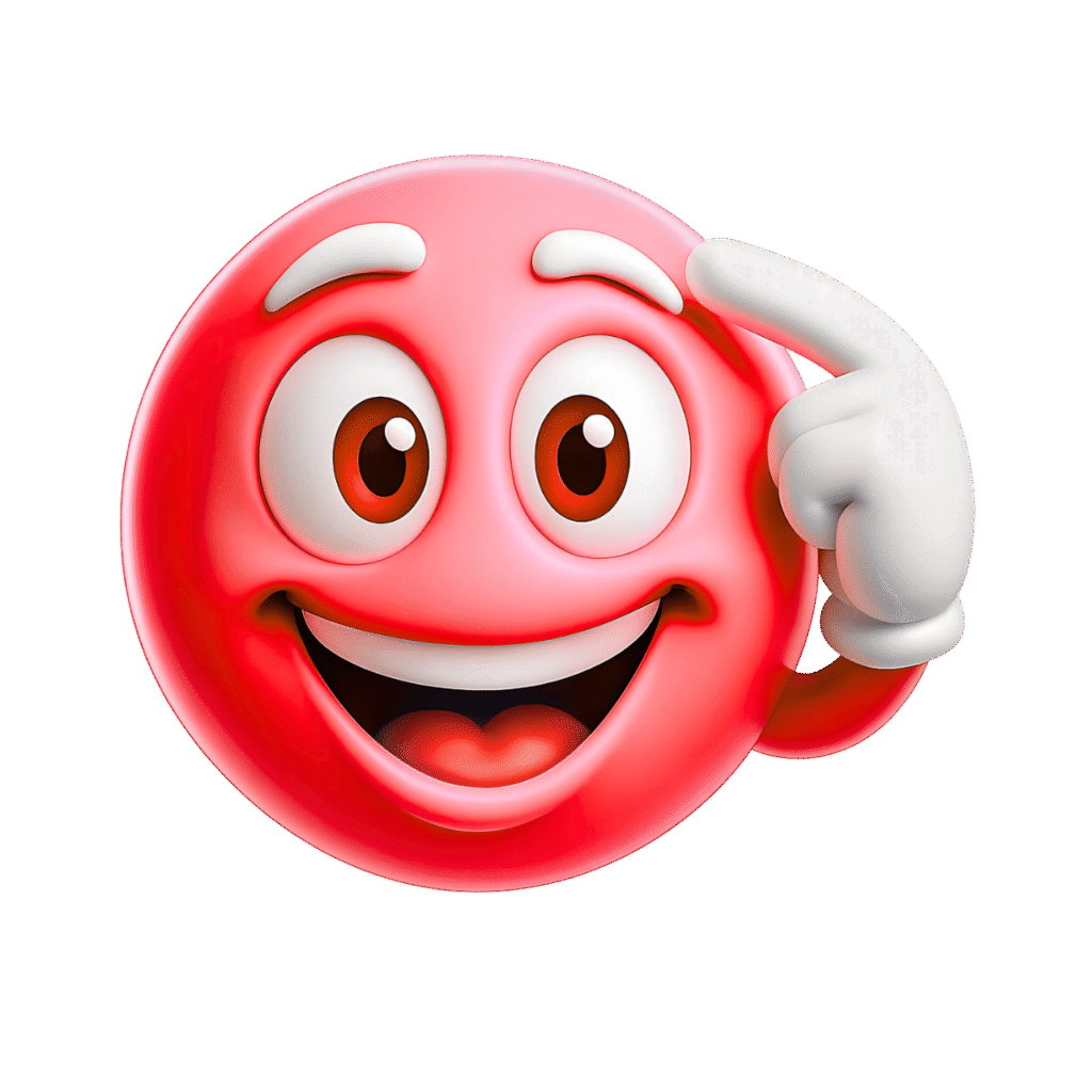 Red smart emoji pointing to head with a clever and cheerful expression