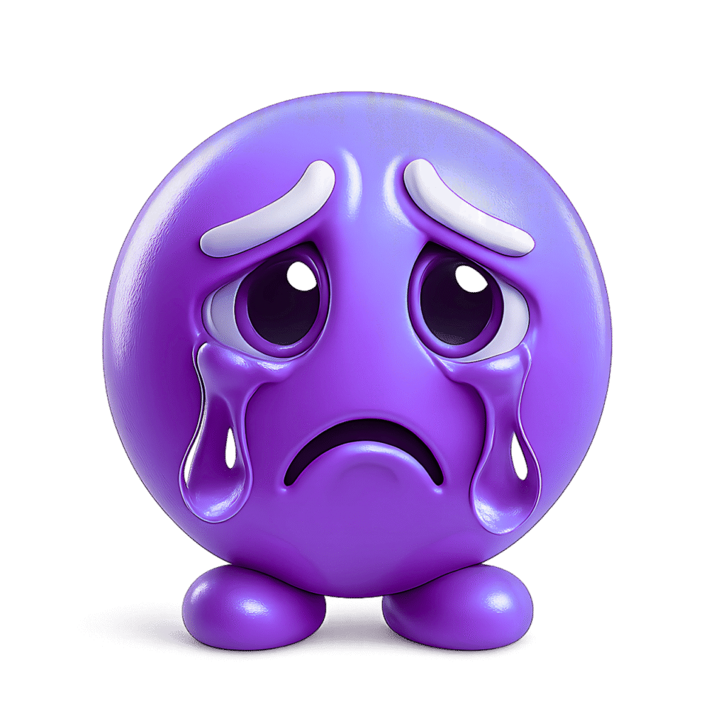 3D Purple Crying Emoji with Teardrops and Sad Expression