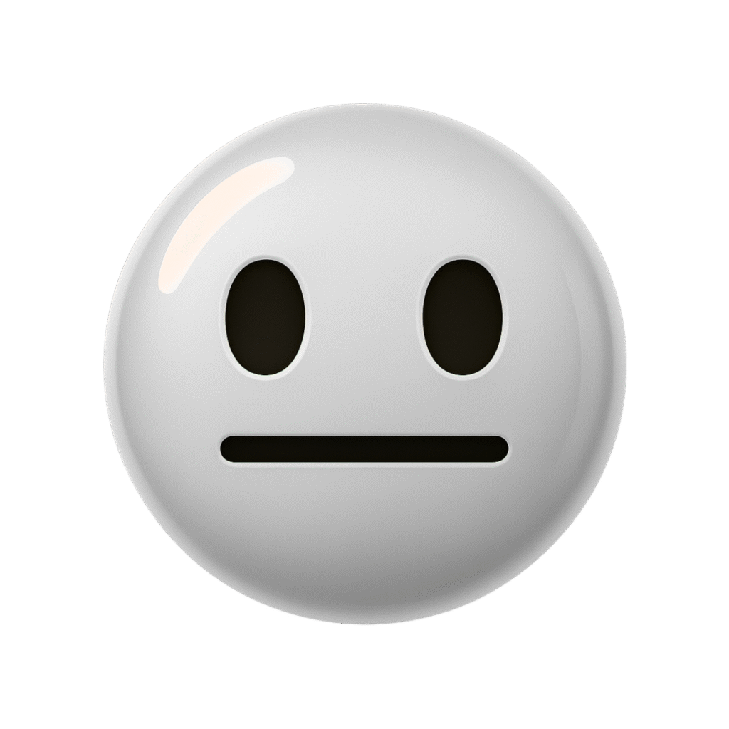 White 3D Stare Emoji with Neutral Expression and Blank Face in Glossy PNG Style