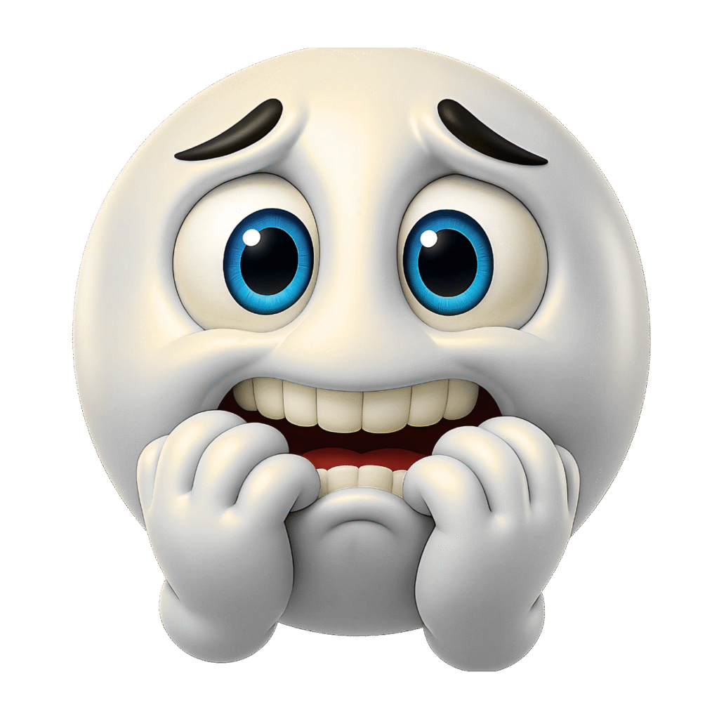 White anxious emoji biting nails with worried eyes and stressed face – transparent PNG ClipArt