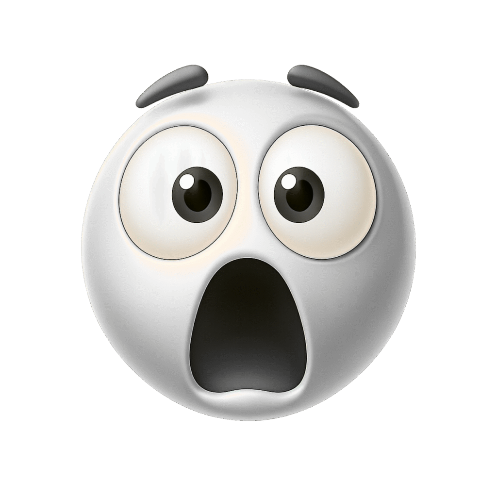 White 3D shocked emoji with wide eyes and open mouth on transparent background