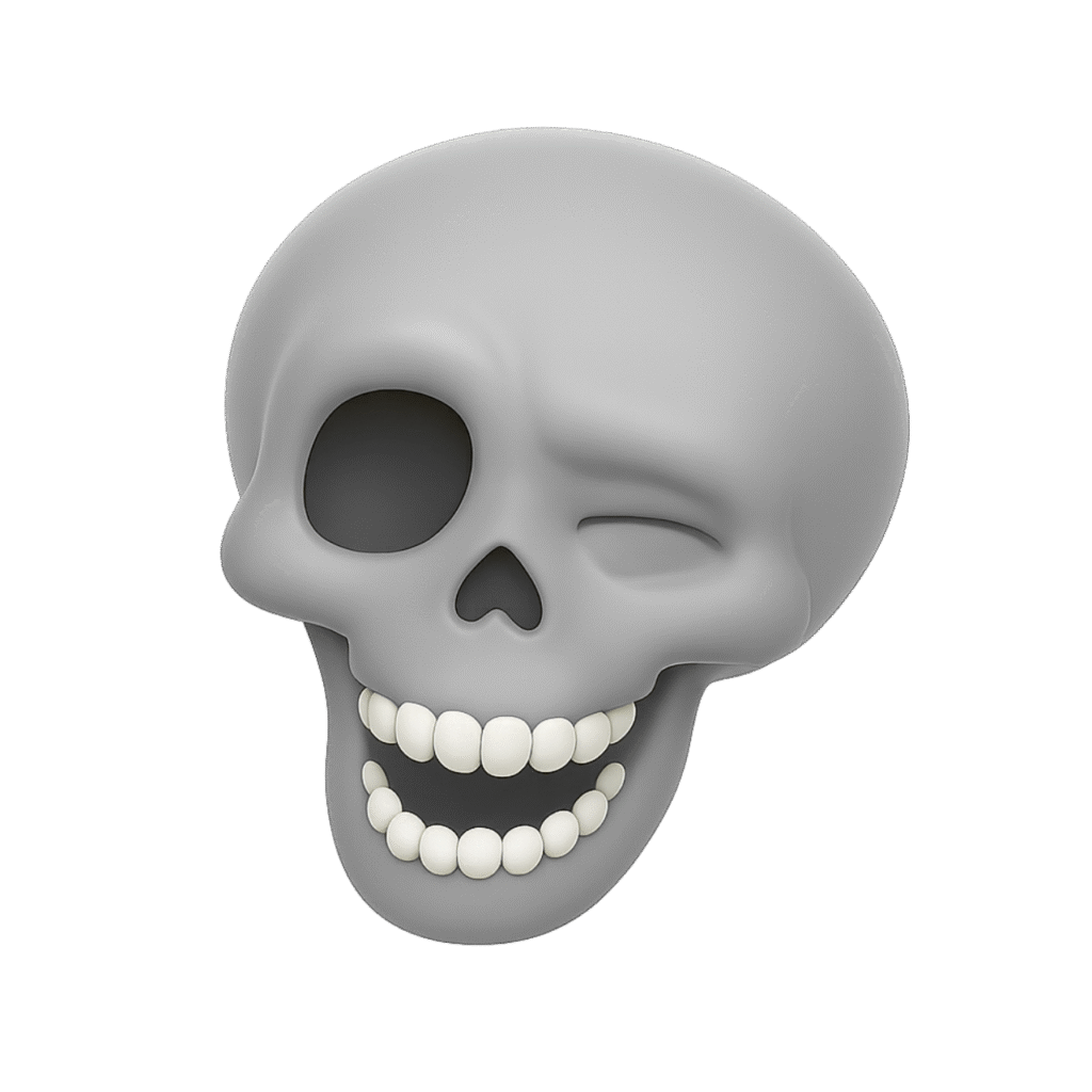 Winking Cartoon Skull Reaction Emoji PNG with Transparent Background