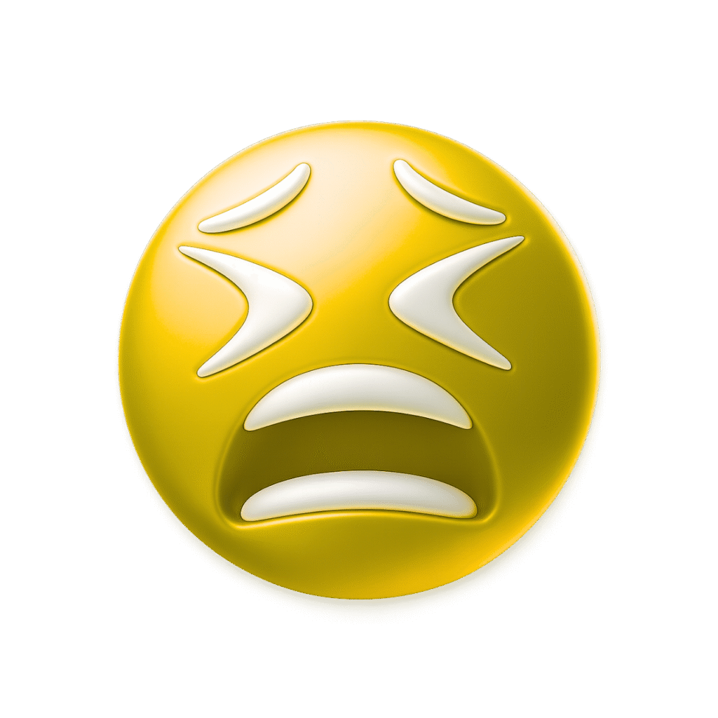 Yellow 3D Moan Emoji Face with X Eyes and Distressed Expression