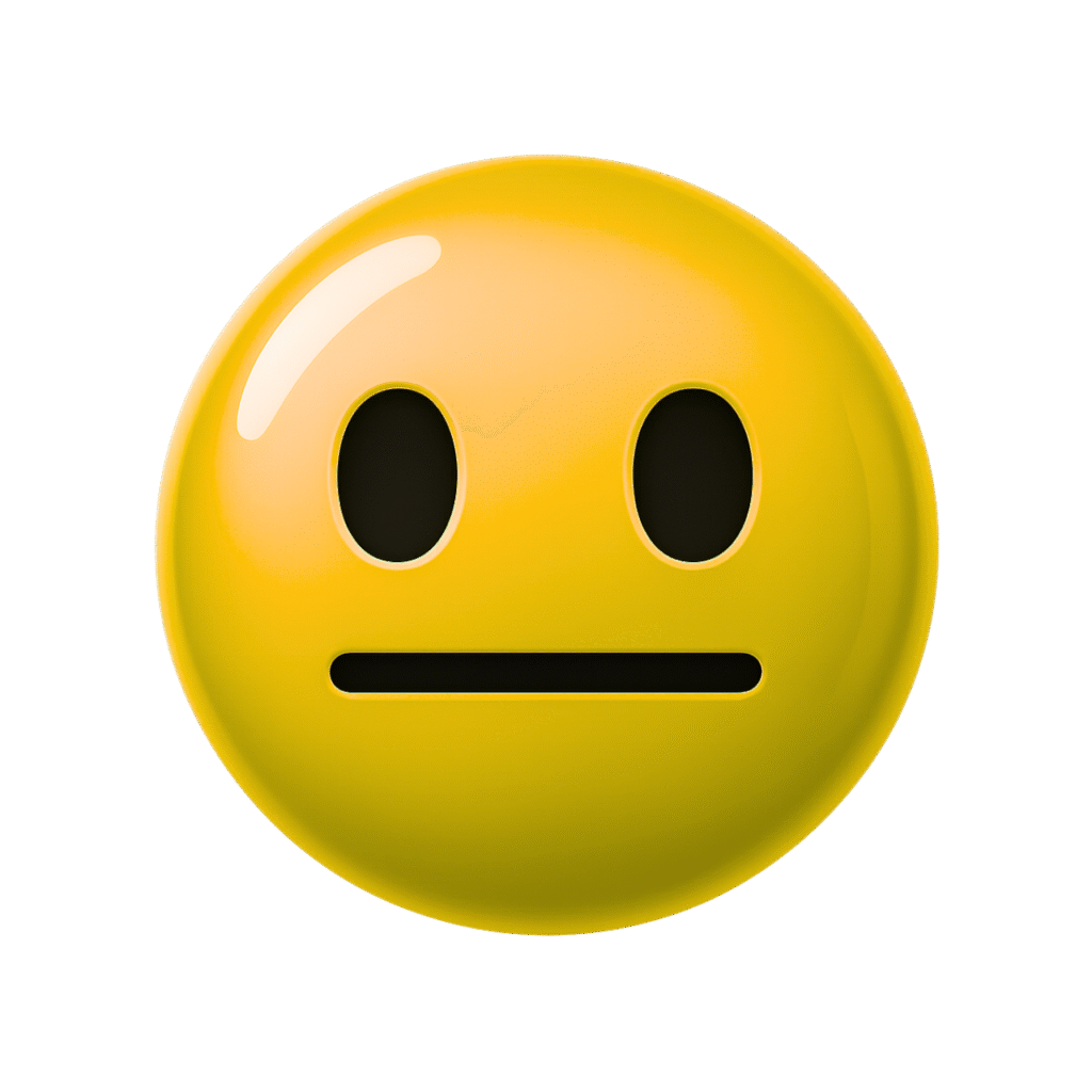 Glossy Yellow 3D Stare Emoji with Blank Expression and Transparent Background