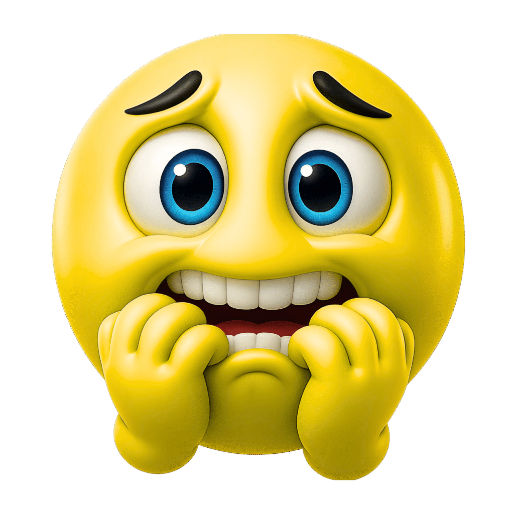 Yellow emoji with wide blue eyes and hands on mouth in anxious expression – high-quality transparent PNG ClipArt