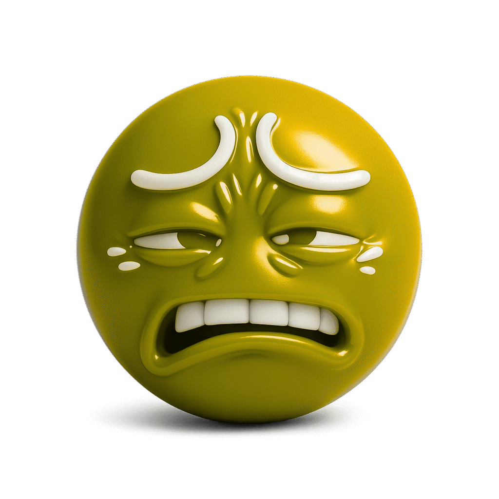 Yellow-green 3D emoji showing cringe expression with furrowed brows, squinted eyes, clenched teeth on a transparent background