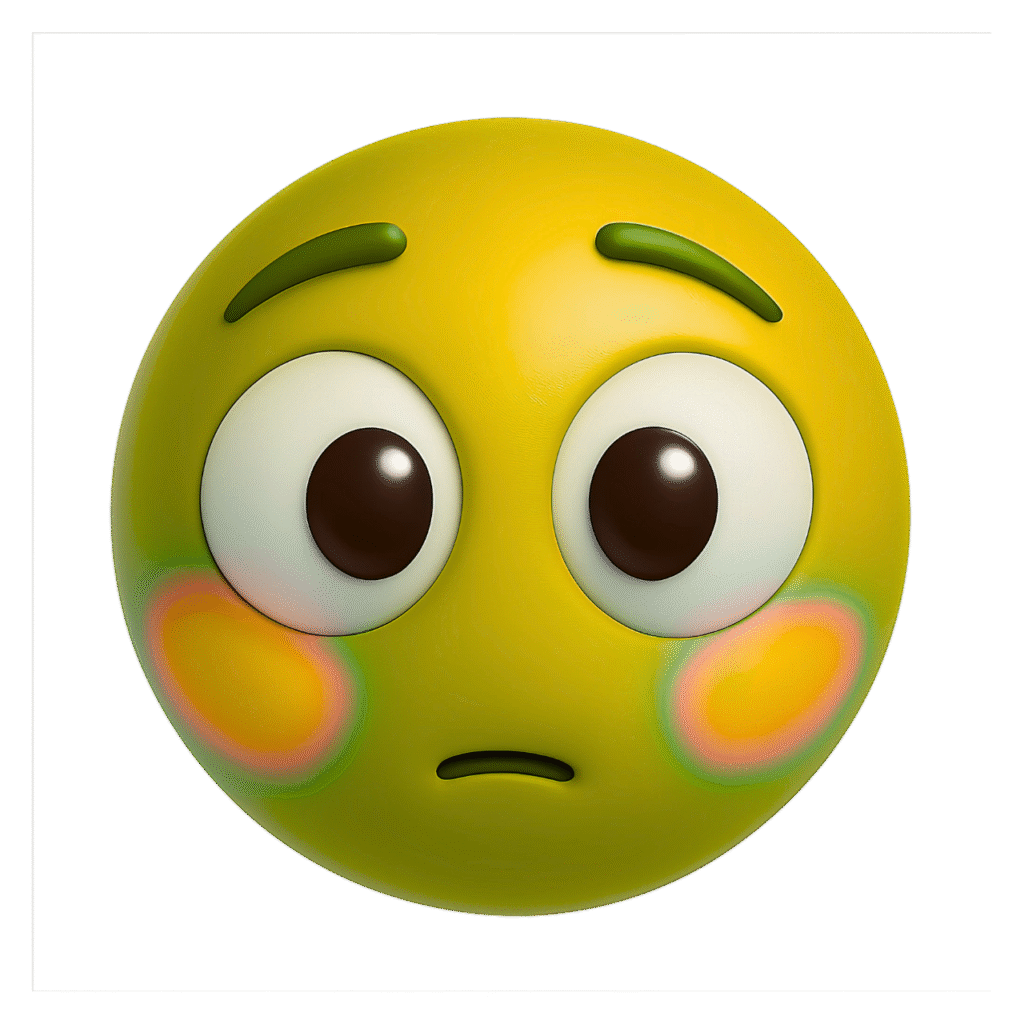 "3D Yellow Sus Emoji Face with Big Eyes and Blushed Cheeks PNG Clipart on Transparent Background"