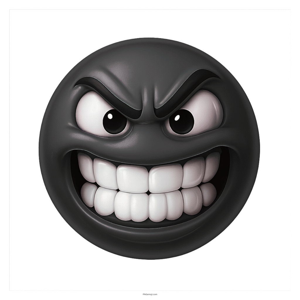 Angry black emoji with clenched teeth and intense eyes showing extreme frustration.