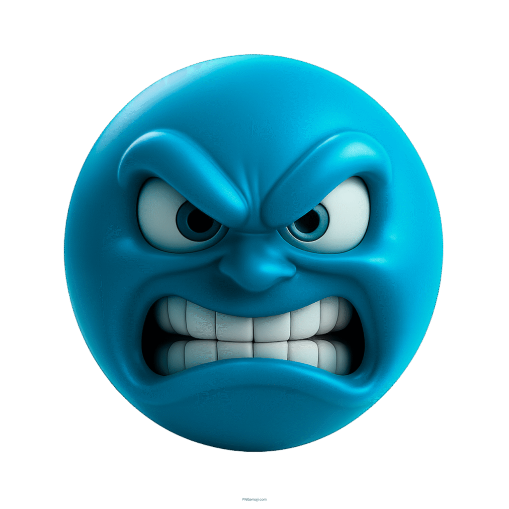 Blue emoji face with angry expression and clenched teeth showing extreme frustration